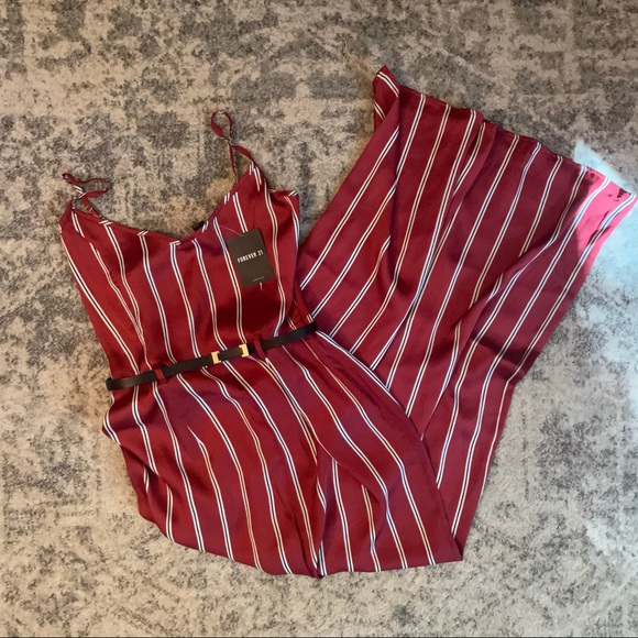 Red Silk Stripped Jumpsuit Romper - Picture 4 of 4
